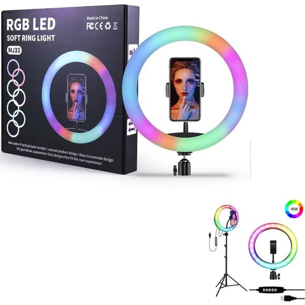MJ-33 RGB LED Soft Ring Light with Stand - Selfie Light for YouTube, Photography, Makeup & Live Streaming - Saif Al Najmi Kw